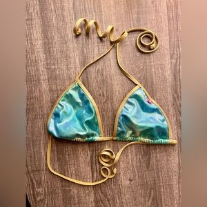 Doll Swimwear Metallic Blue Triangle Bikini Top Large